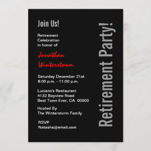 Moderne RETIREMENT PARTY Black White Red Sjabloon Kaart