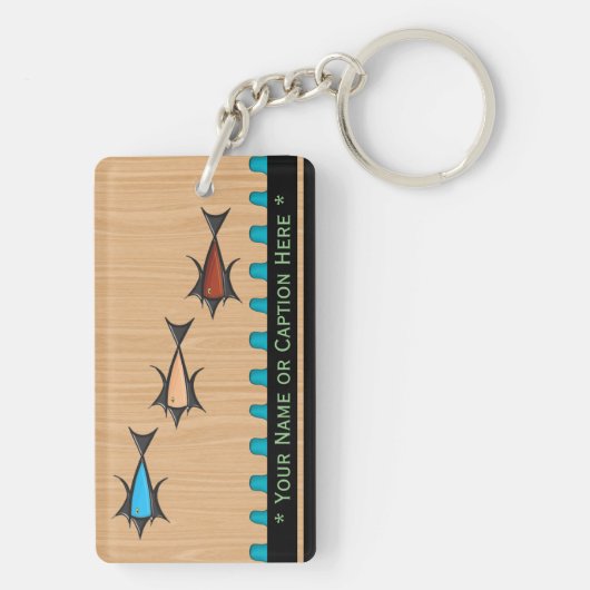 Moderne Retro - 3 Vis op Kersenhout gepersonalisee Sleutelhanger (achterkant)