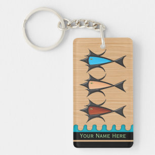 Moderne Retro - 3 Vis op Kersenhout gepersonalisee Sleutelhanger