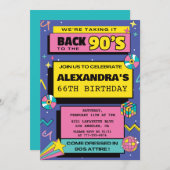 Moderne Retro 66e verjaardag uitnodigingen 90s Par (Voorkant / Achterkant)