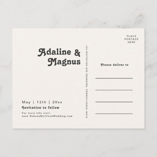 Moderne retro 70 regenboog bespaart datum uitnodiging briefkaart (Achterkant)