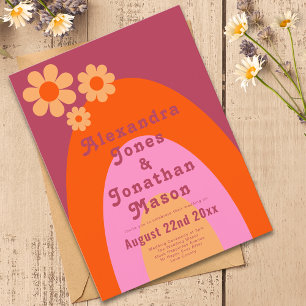 Moderne Retro 70er Jaren Groovy Bruiloft Uitnodiging Briefkaart