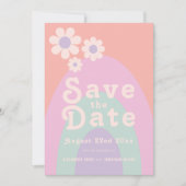 Moderne Retro 70er Jaren Pastel Trouwdag Save The Date (Voorkant)