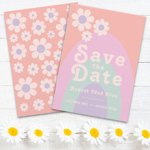 Moderne Retro 70er Pastel Trouwdag Save The Date