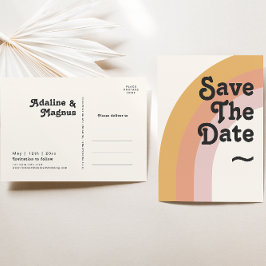 Moderne Retro 70'er Regenboog Bewaar de Datum Uitnodiging Briefkaart