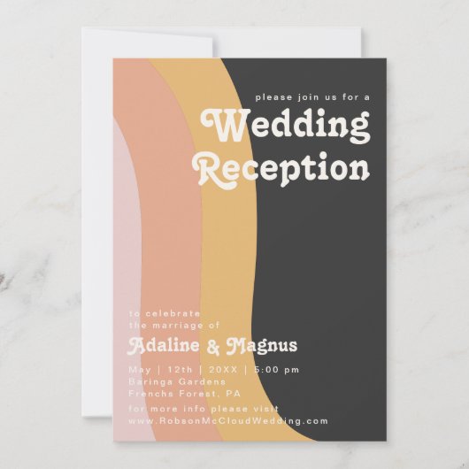 Moderne Retro 70'er Regenboog Donkere Bruiloftsrec Kaart (Voorkant)