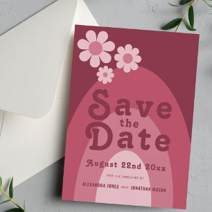 Moderne Retro 70er Rode Roze Trouwdag Save The Date