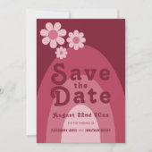 Moderne Retro 70er Rode Roze Trouwdag Save The Date (Voorkant)