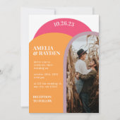 Moderne Retro 70s Arch Foto Bruiloft Uitnodiging (Voorkant)