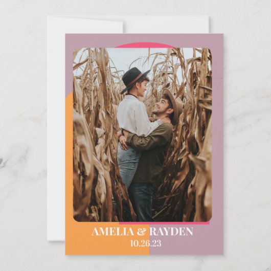 Moderne Retro 70s Arch Foto Bruiloft Uitnodiging (Achterkant)