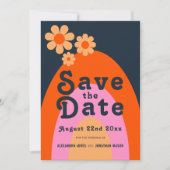 Moderne Retro 70s Bruiloft met Madeliefjes Save The Date (Voorkant)