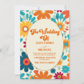 Moderne Retro 70's Daisy bruiloft Kaart (Voorkant)