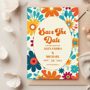 Moderne Retro 70's Daisy bruiloft Save The Date