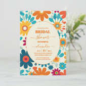 Moderne Retro 70's Daisy Bruiloftsborrel Kaart (Staand voorkant)