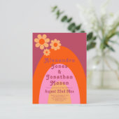 Moderne Retro 70s Groovy Bruiloft Uitnodiging Briefkaart (Staand voorkant)