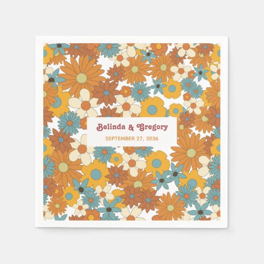 Moderne Retro 70's Kleurrijke Bloemen Hippie Bruil Servet (Voorkant)