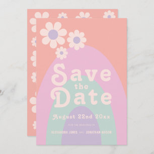 Moderne Retro 70s Pastel bruiloft Save The Date