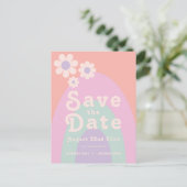 Moderne Retro 70s Pastel bruiloft Uitnodiging Briefkaart (Staand voorkant)