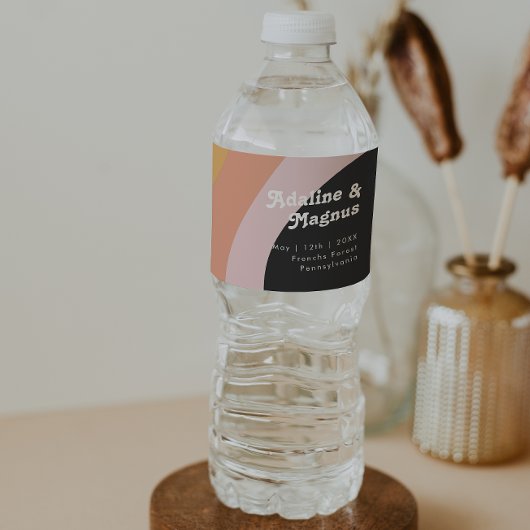 Moderne Retro 70's Rainbow Dark Water Bottle Label Waterfles Etiket