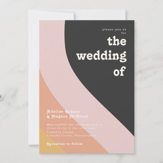 Moderne Retro 70's regenboog donker de bruiloft va Kaart (Voorkant)