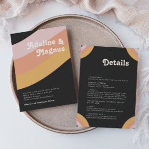 Moderne Retro 70's regenboog donker op één bruilof Kaart