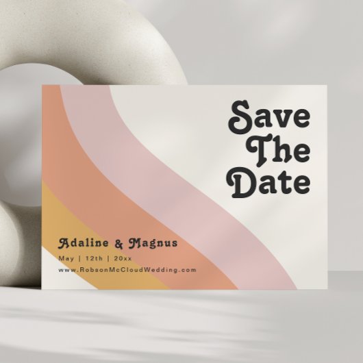 Moderne Retro 70's regenboog horizontaal sparen de Save The Date