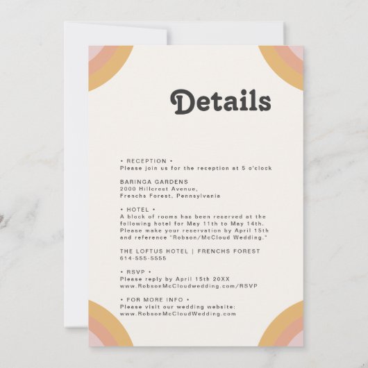 Moderne Retro 70's regenboog in één bruiloft Kaart (Achterkant)