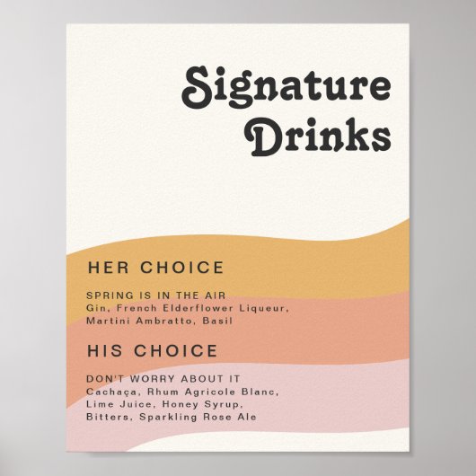 Moderne Retro 70's Regenboog Signature Dranken Bor Poster (Voorkant)