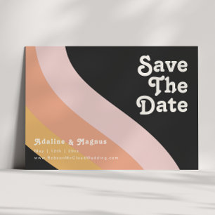 Moderne Retro 70's regenboogdonker horizontaal Save The Date