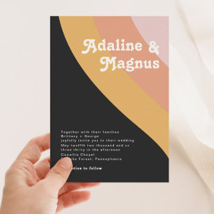 Moderne Retro 70's regenboogdonkere bruiloft Kaart