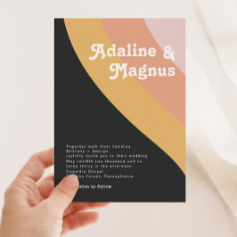 Moderne Retro 70's regenboogdonkere bruiloft Kaart