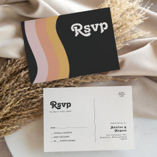 Moderne Retro 70's regenboogdonkere bruiloft RSVP Briefkaart