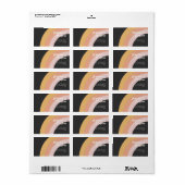 Moderne Retro 70's regenboogdonkere bruiloft RSVP Etiket (Full Sheet)