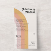 Moderne Retro 70's regenboogzegel en Verstuur All In One Uitnodiging (Binnen)