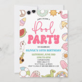 Moderne Retro 70's Zomer Verjaardag Zwembad Party Kaart (Voorkant)