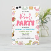 Moderne Retro 70's Zomer Verjaardag Zwembad Party Kaart (Staand voorkant)