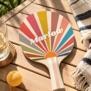 Moderne Retro Aangepaste Naam Pret Vintage Sunburs Tafeltennisbatje