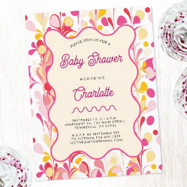 Moderne Retro Abstract Roze Baby shower Uitnodigin Briefkaart