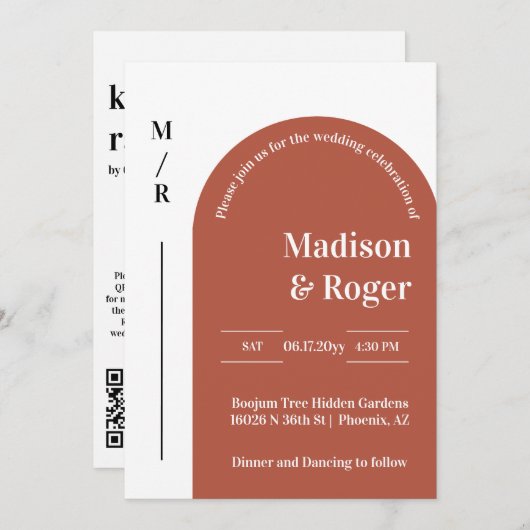 Moderne Retro Arch QR Code RSVP Foto Bruiloft Kaart (Voorkant / Achterkant)