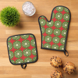Moderne Retro Atomic Stippen Kerst Ovenwant & Pannenlap Set