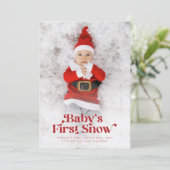 Moderne retro baby's eerste kerstfoto feestdagenkaart (Staand voorkant)