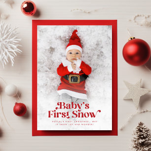 Moderne retro baby's eerste kerstfoto feestdagenkaart