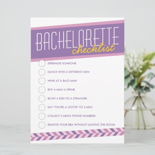 Moderne Retro Bachelorette Checklist Kaart (paarse (Staand voorkant)