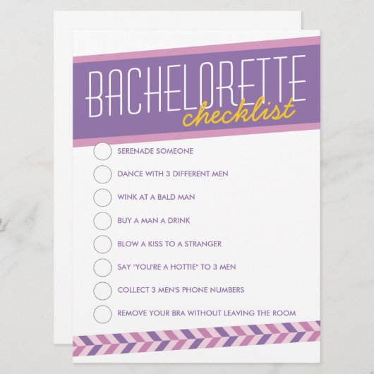 Moderne Retro Bachelorette Checklist Kaart (paarse (Voorkant / Achterkant)