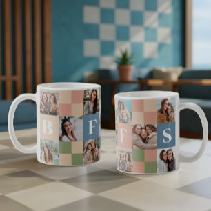 Moderne Retro BFFS Checkerboard Patroon Fotorooste Koffiemok