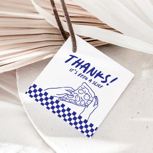 Moderne Retro Blauw Italiaanse Pizzeria Pizza Part Bedankjes Labels