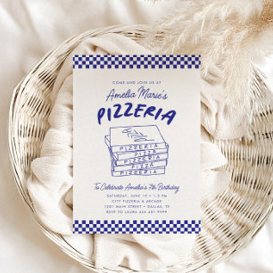 Moderne Retro Blauw Italiaanse Pizzeria Pizza Part Kaart