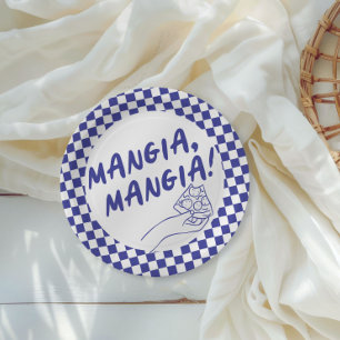 Moderne Retro Blauw Italiaanse Pizzeria Pizza Part Papieren Bordje