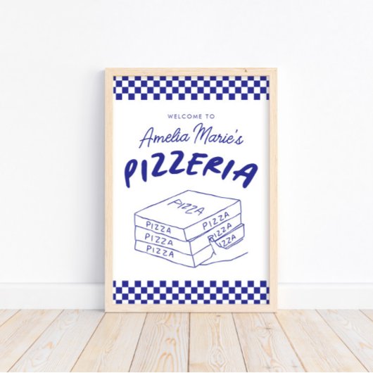 Moderne Retro Blauw Italiaanse Pizzeria Pizza Part Poster