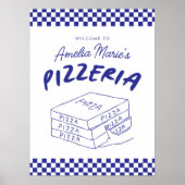 Moderne Retro Blauw Italiaanse Pizzeria Pizza Part Poster (Voorkant)